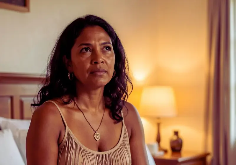 Woman awake at 3 AM due to cortisol spike and progesterone decline.